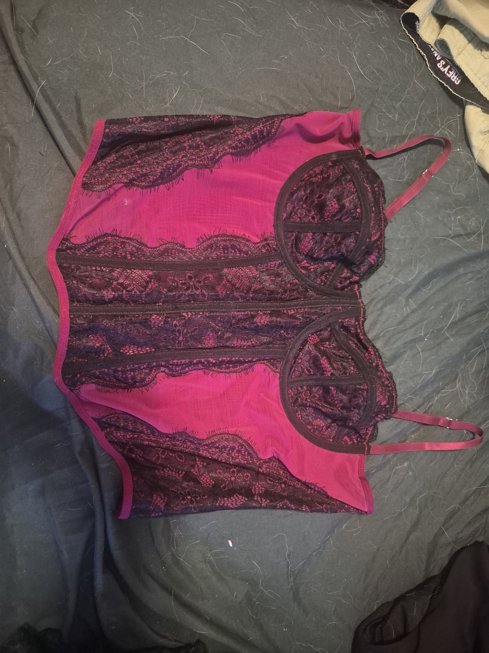 Lace Trim Bustier Camisole - Fuchsia with Black Lace